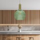 image 4 of Set of 2 Betchley - Green Ribbed Glass Globe Satin Brass Deco Pendants