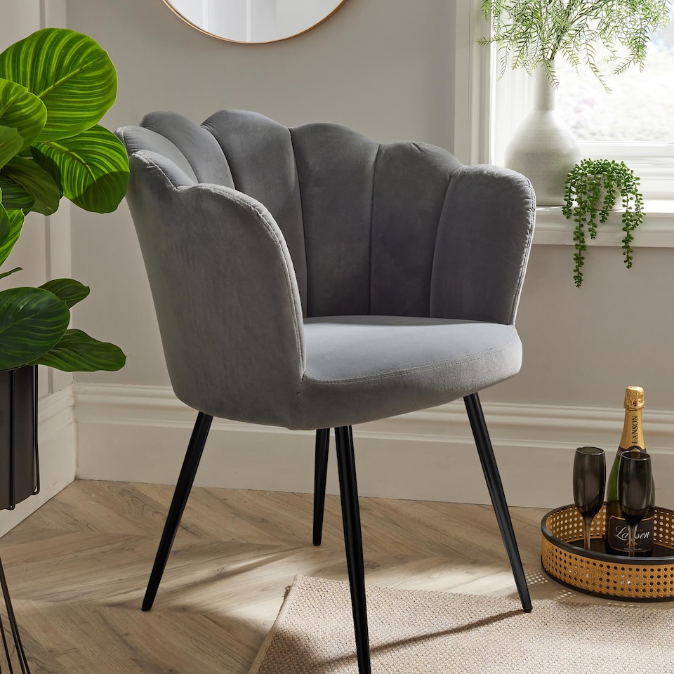 image 1 of Boucle Fabric Scallop Shell Chair Wing Back Armchair Sofa | Grey
