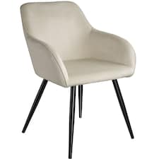 Dining Chair Marilyn - with armrests, padded, velvet look, black steel legs | Cream | cream/black | 1
