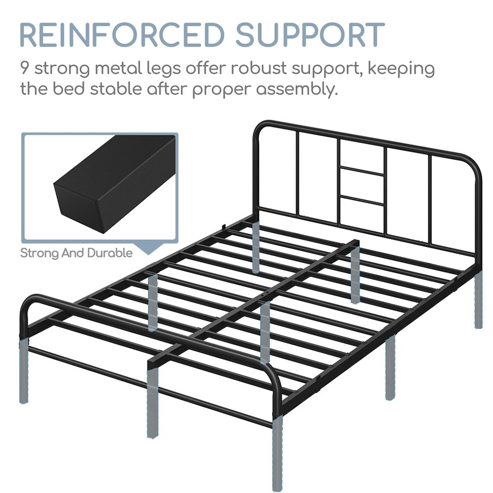 image 1 of Yaheetech Romantic 4ft6 Double Metal-Framed Bed with High Headboard Black