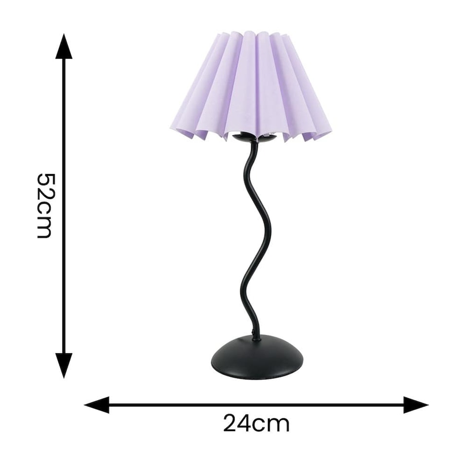 image 1 of ValueLights Wiggle Black Metal Table Lamp Lilac Scallop Taper Shade