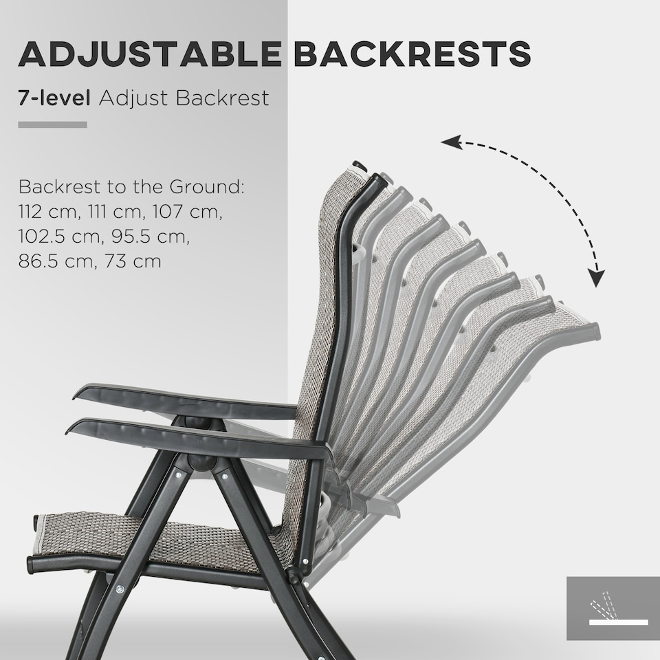 image 1 of Outsunny Set of 2 Outdoor Wicker Folding Chairs, Patio PE Rattan Dining Armrests Chair set with 7 Levels Adjustable Backrest, for Outdoors, Camping, Brown