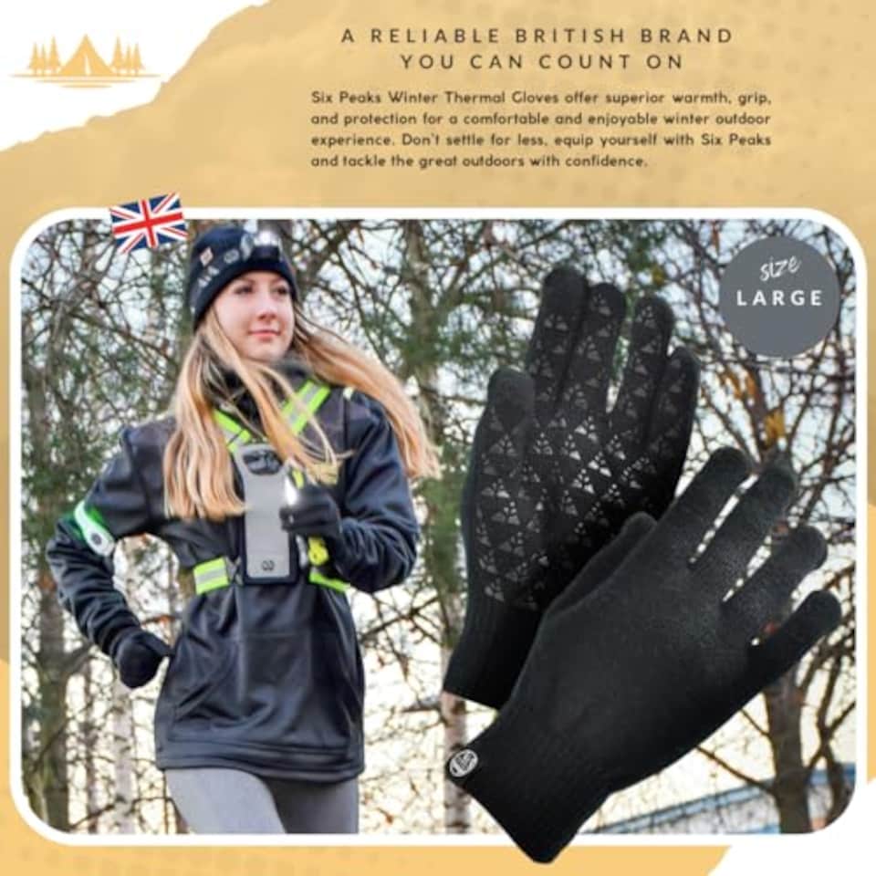 image 1 of Six Peaks Unisex Winter Knitted Gloves, Black, One Size UK