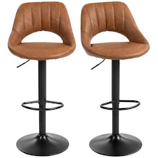 HOMCOM Bar Stools Set of 2, Height Adjustable Swivel Barstools with Backrest and Footrest, PU Leather Upholstered Dining Stools for Kitchen, Counter, Breakfast Bar, Brown | Brown | Brown