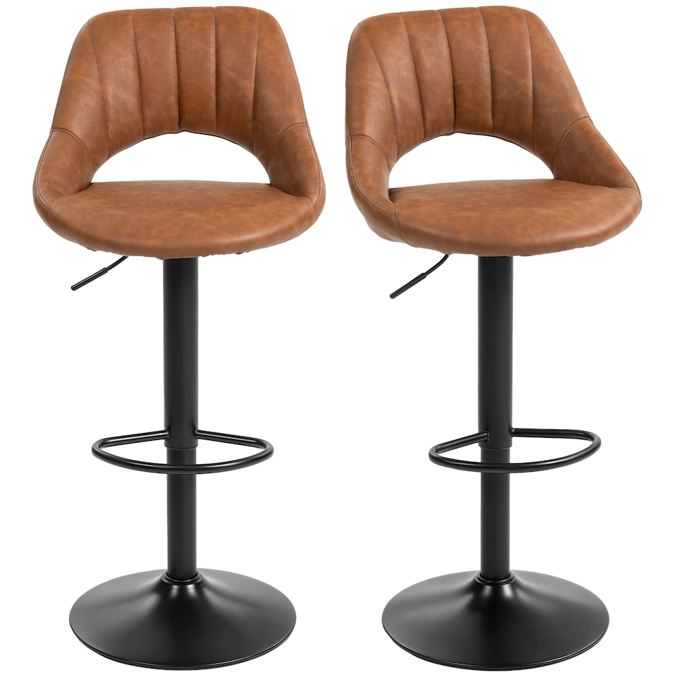 image 1 of HOMCOM Bar Stools Set of 2, Height Adjustable Swivel Barstools with Backrest and Footrest, PU Leather Upholstered Dining Stools for Kitchen, Counter, Breakfast Bar, Brown | Brown | Brown