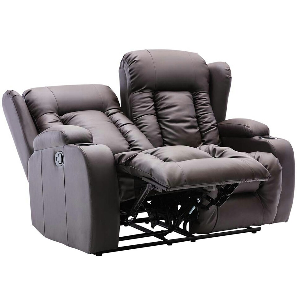 image 1 of Caesar 2 Seater Manual High Back Bonded Leather Recliner Sofa (Brown)