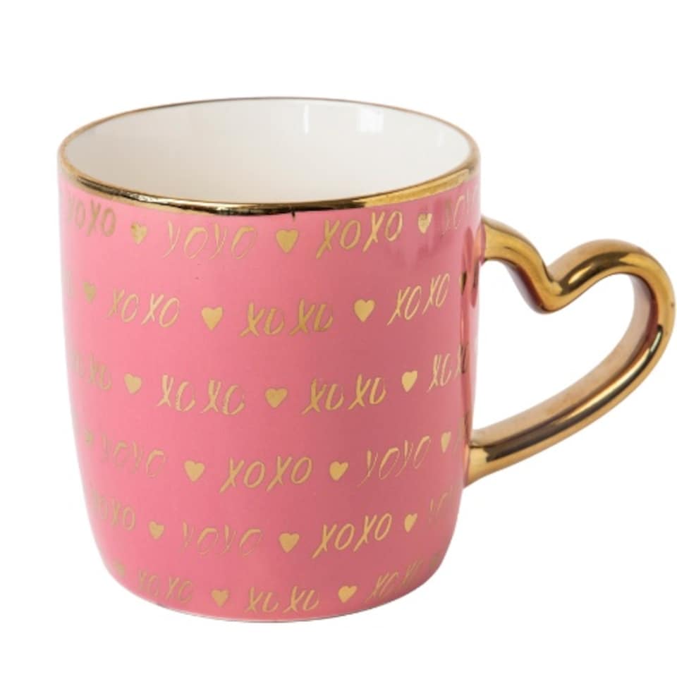 image 1 of Heart Handle Ceramic Mug with Gold Heart Handle 350ml | Pink | Blush Pink | 350ml | 1