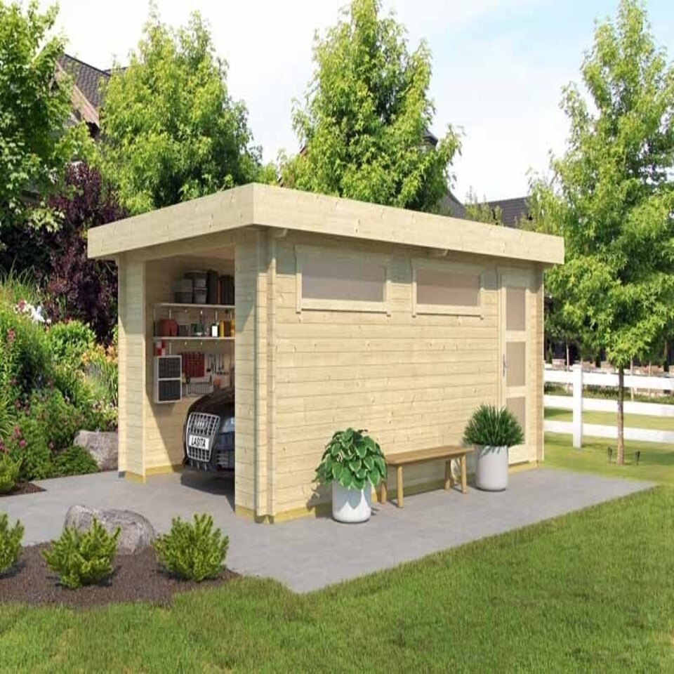 image 1 of Canberra-Log Cabin, Wooden Garden Room, Timber Summerhouse, Home Office - L422.7 x W600 x H233.7 cm Brown