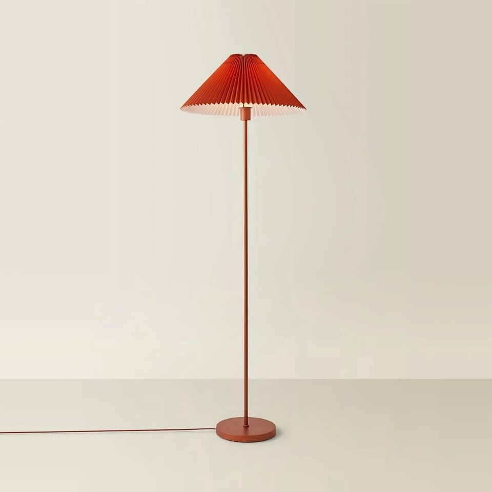 image 1 of ValueLights Akira Burnt Orange Pleated Shade Freestanding Floor Lamp | Orange