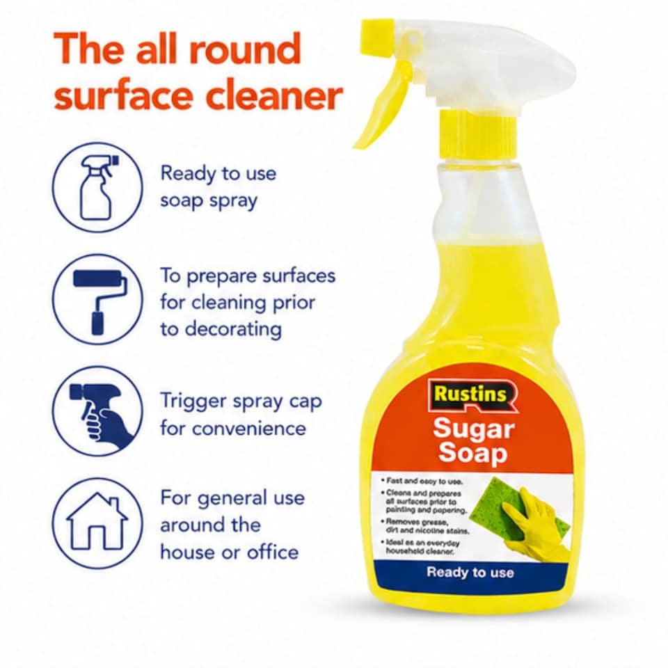 image 1 of Rustins Ready to Use Sugar Soap 500ml Trigger Spray | Yellow | 1