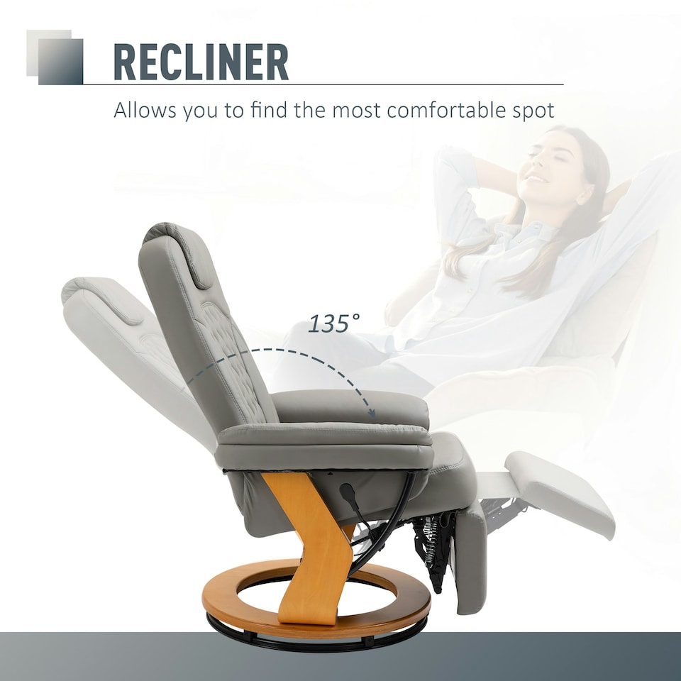 image 1 of HOMCOM Recliner Leisure Armchair with Wood Base Footrest