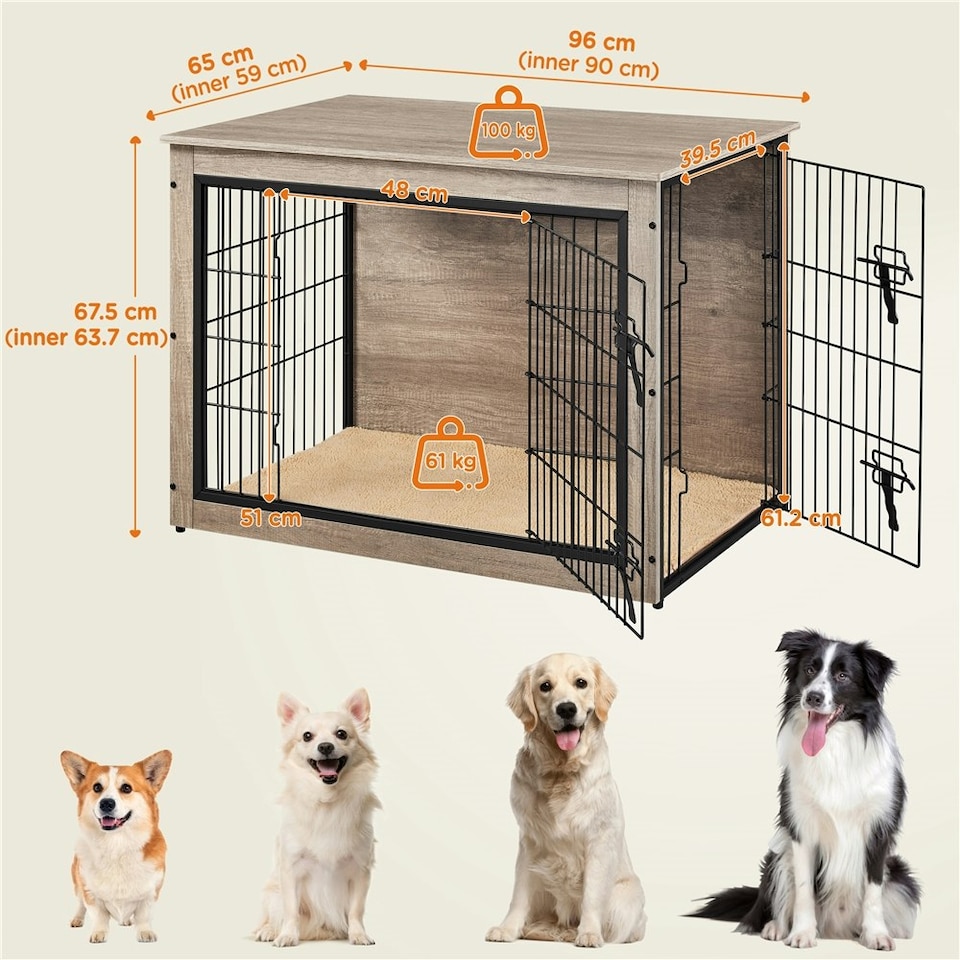 image 1 of Yaheetech 96 cm W Dog Crate Furniture | Grey | One Size