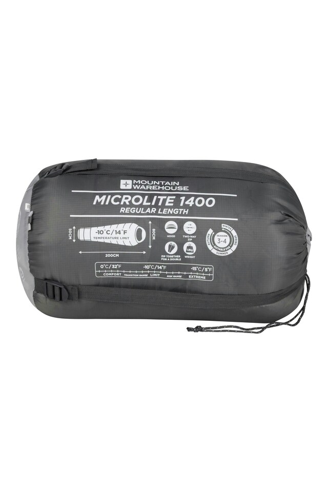 image 1 of Mountain Warehouse Microlite 1400 Sleeping Bag Hollow Fibre Camping Accessory Right Handed Zip - Regular length (200cm) | Grey | Dark Grey