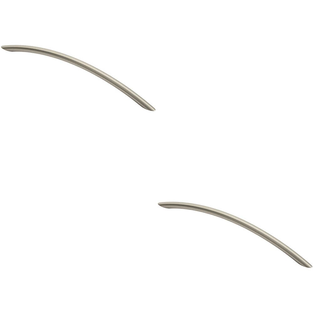Loops 2x Curved Bow Cabinet Pull Handle 256 x 10mm 224mm Fixing Centres Satin Nickel in Metallics