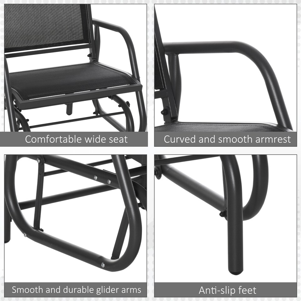 image 1 of Outsunny Outdoor Gliding Swing Chair Garden Seat w/ Mesh Seat Curved Back Steel | Black | Black, Dark Grey