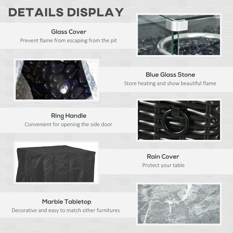image 1 of Outsunny Rattan Fire Pit Table with Rain Cover and Windscreen, 50,000 BTU