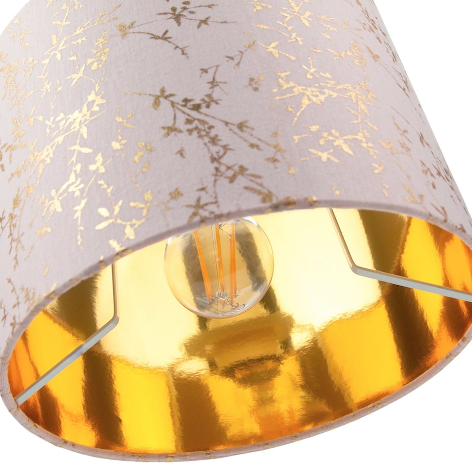 image 1 of Modern Soft Pink Cotton Fabric 12" Lamp Shade with Gold Foil Floral Decoration | Pink | Pink | 1