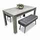 image 1 of Stone Grey Effect Wood Dining Table Set with 2 Grey Velvet Benches Stylish Dining Room Furniture