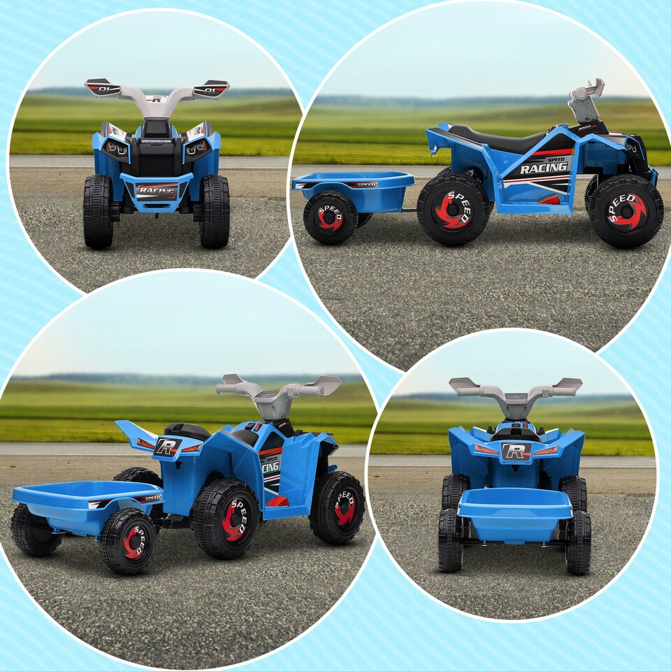 image 1 of HOMCOM Electric Quad Bike, 6V Kids Ride-On ATV with Back Trailer - Blue