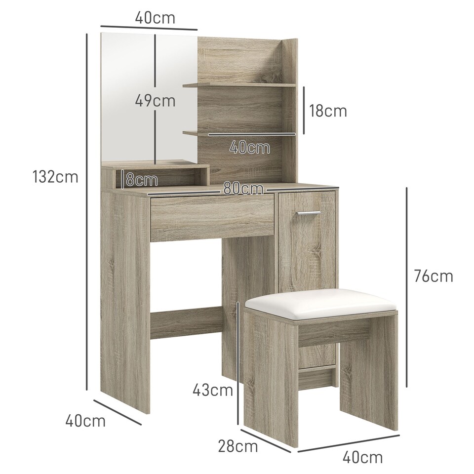 image 1 of HOMCOM Dressing Table with Mirror and Stool, Makeup Desk for Bedroom
