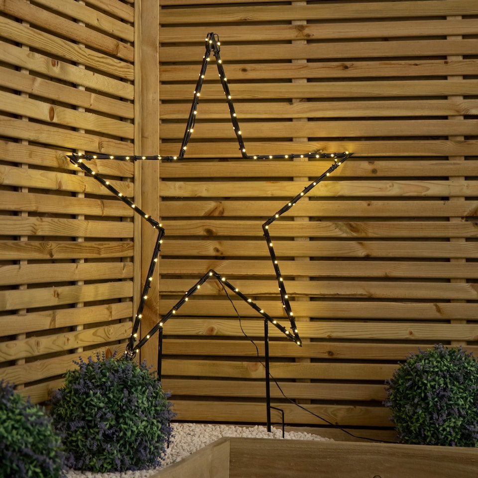 image 1 of 90cm Light up Dewdrop Metal Christmas Star with Garden Stake & Warm White LEDs