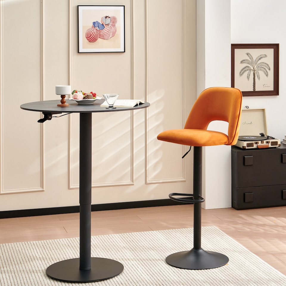 image 1 of SONARA Set of 1 Adjustable Velvet Upholstered Breakfast Bar Stools | Orange