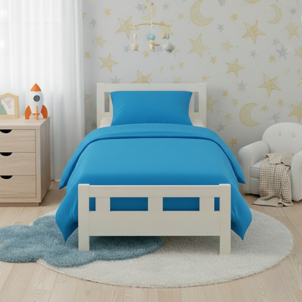 image 1 of Flannelette Cotton Cot Bed Duvet Cover Set Brushed Warm Bedding Set | Blue | Teal | Toddler