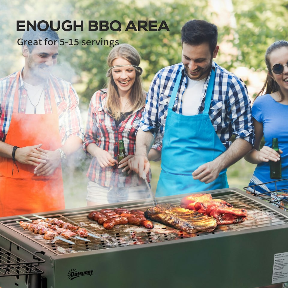image 1 of Outsunny Portable Charcoal Barbecue Grill with Seasoning Baskets and Hooks