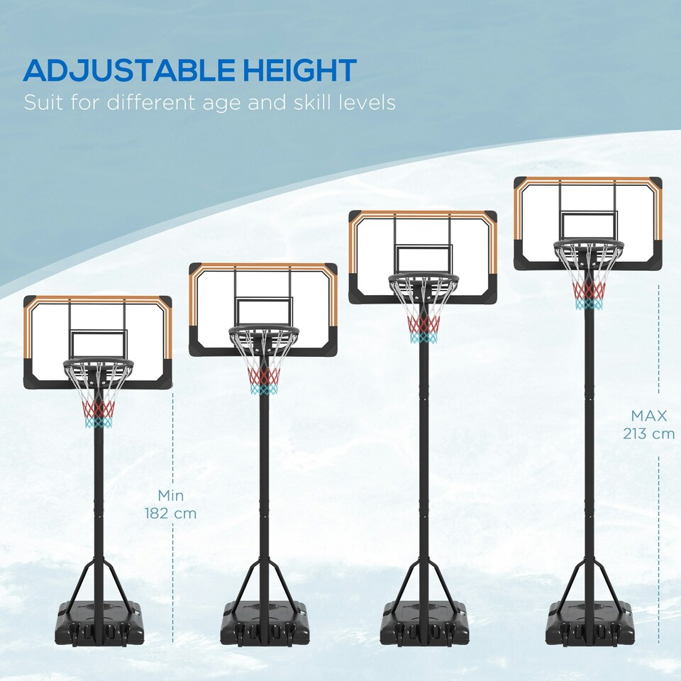 image 1 of SPORTNOW Basketball Backboard Hoop Net Set System w/ Wheels, 182-213cm - Black