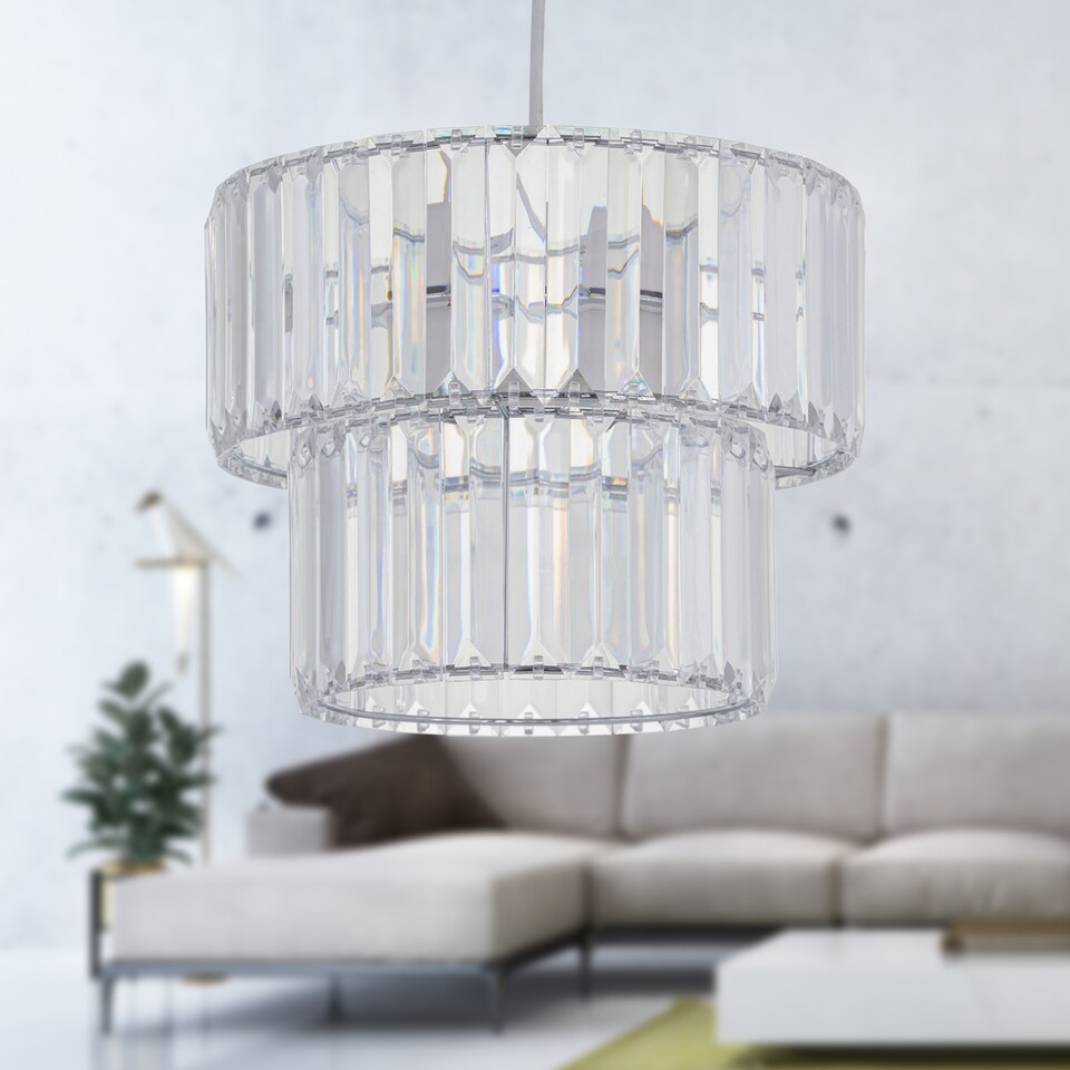image 1 of Clint - Clear Acrylic Crystal Two Tier Easy Fit Pendant Shade | Clear | Chrome | Medium | 1