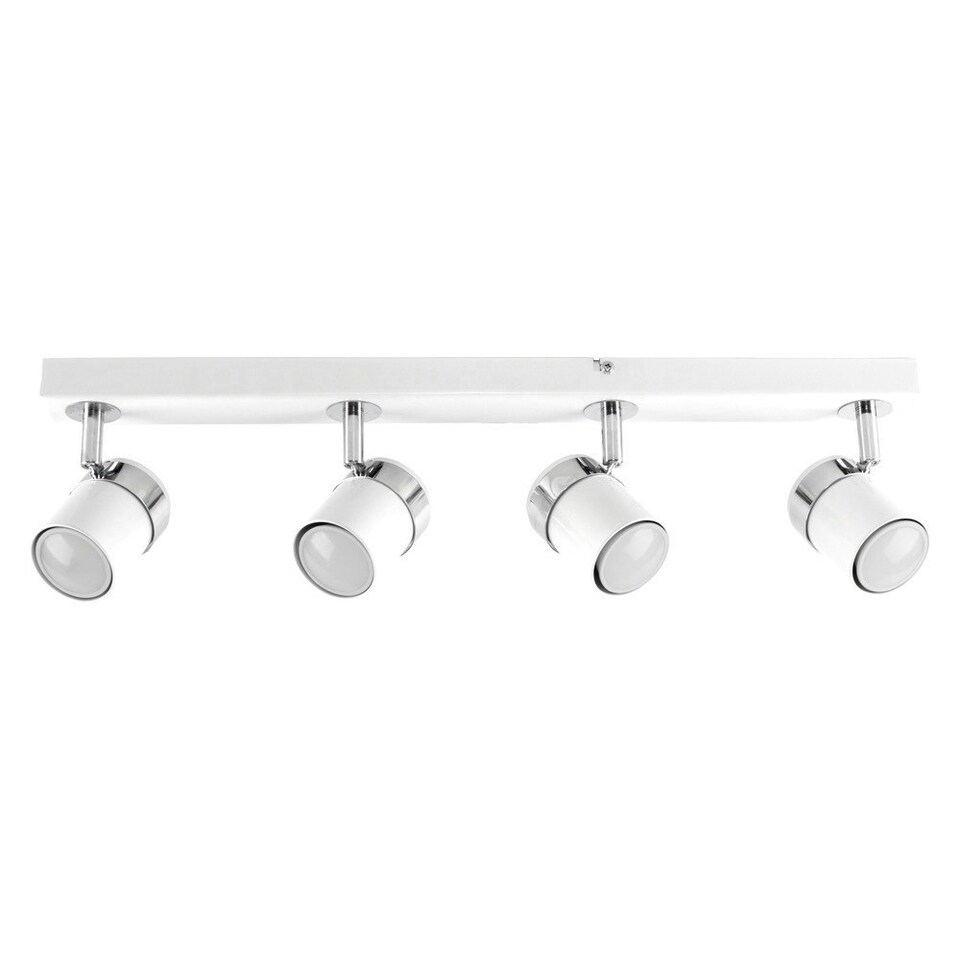image 1 of ValueLights 4 Way Straight Bar Ceiling Spotlight Fitting in a Gloss White Finish - Complete 5w GU10 LED Bulbs 3000K Warm White