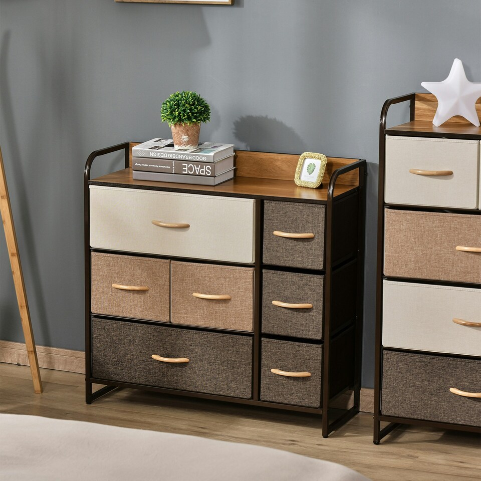 image 1 of HOMCOM 3-Tier Fabric Bedroom Dresser with 7 Foldable Drawers, Multi-Colored