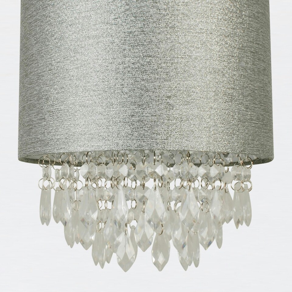 image 1 of First Choice Lighting Set of 2 Sparkle Grey Faux Silk Jewelled Easy Fit Light Shades Grey | Clear
