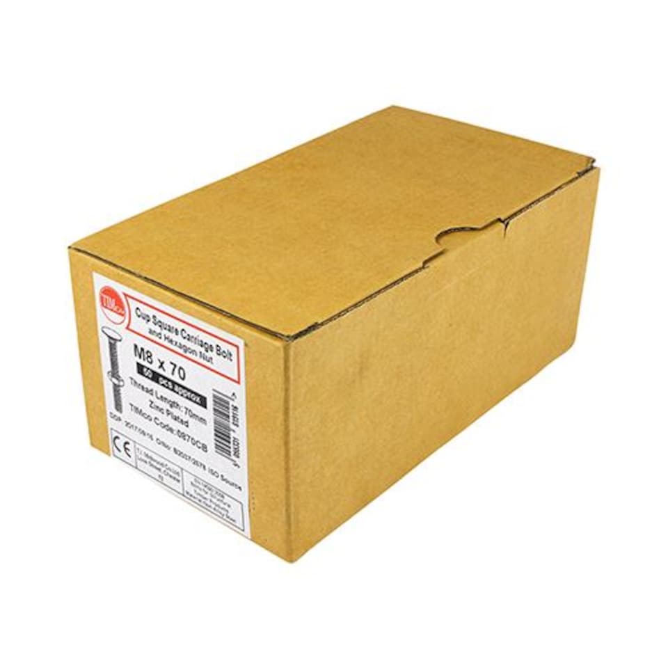 image 1 of Timco - Carriage Bolts & Hex Nuts - Zinc (Size M12 x 150 - 10 Pieces)