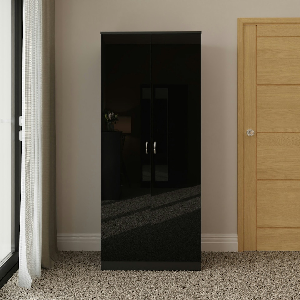 image 1 of FWStyle Chilton 2 Door Wardrobe - Black Gloss Front Black