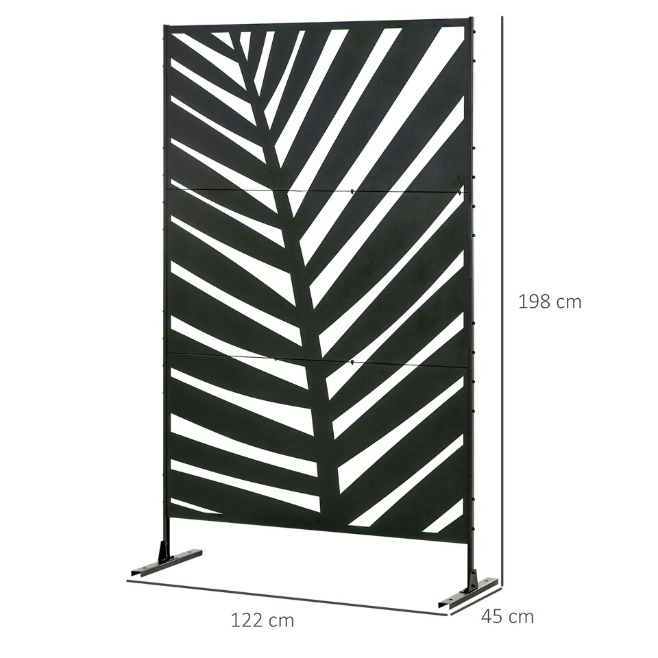 image 1 of Outsunny 6.5FT Metal Outdoor Privacy Screen Panel with Stand, Banana Leaf Style