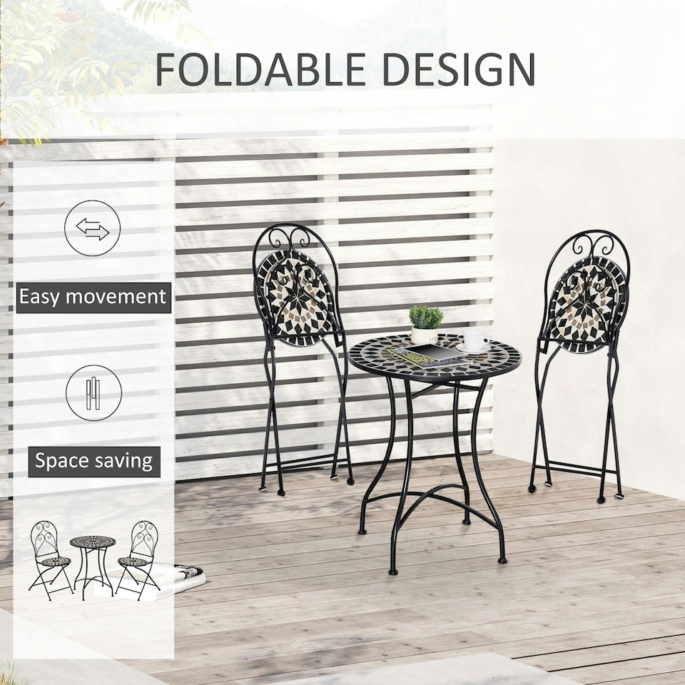 image 1 of Outsunny 3 PCs Garden Bistro Set W/ Balcony Table and Chairs Metal Frame