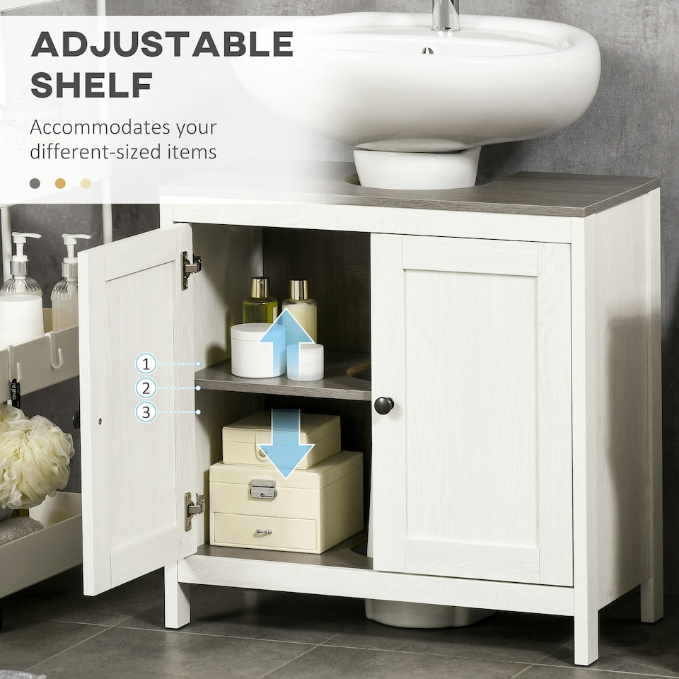 image 1 of kleankin Bathroom Sink Cabinet, Freestanding Under Sink Cabinet Adjustable Shelf White | White
