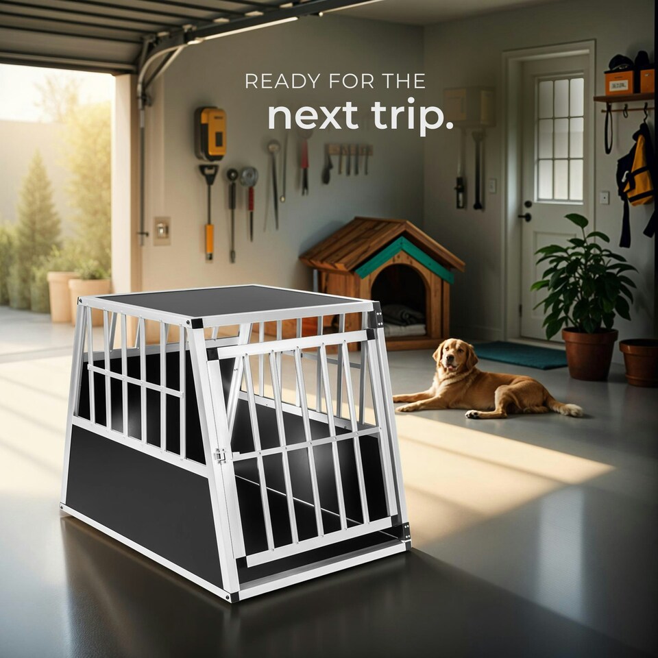 image 1 of Dog Crate - aluminium, angled back wall, lockable, 66 x 90 x 69.5 cm