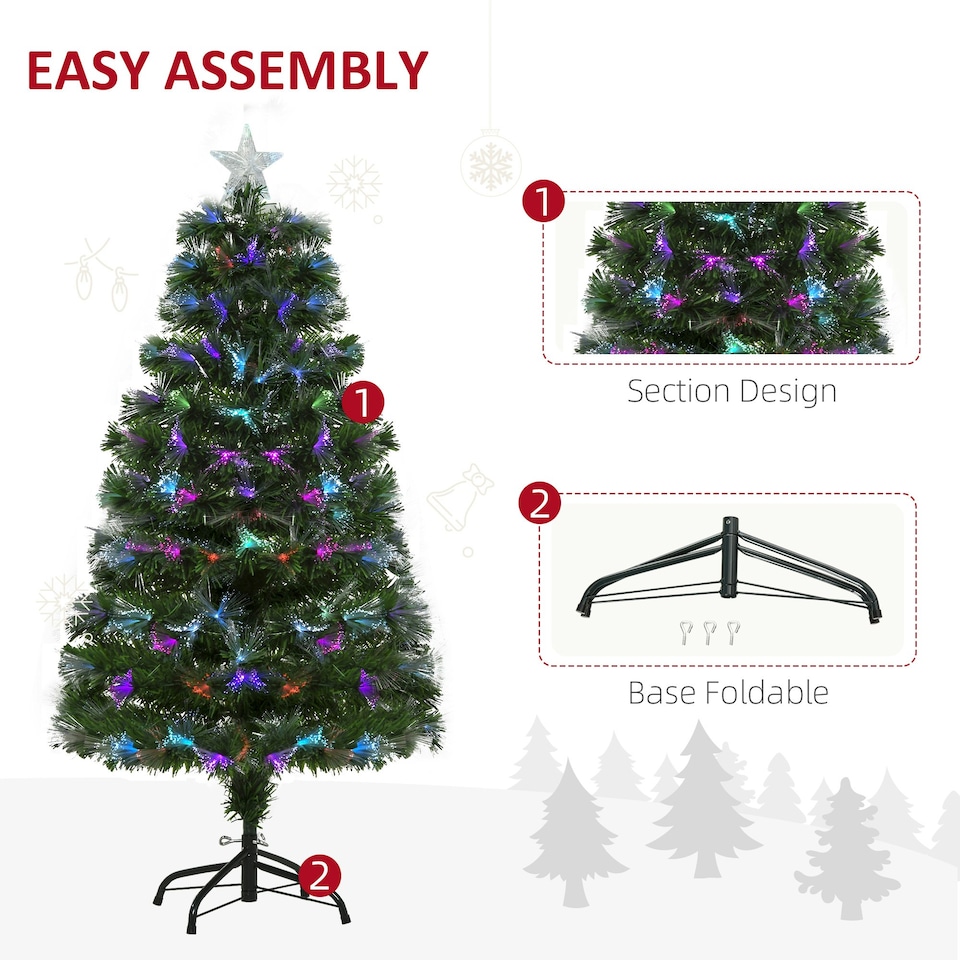 image 1 of HOMCOM 4FT Multicoloured Artificial Christmas Tree w/ Pre-Lit Modes Metal Stand