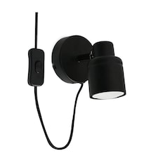 ValueLights Benton Black IP44 Wall Light With Cable Plug | Black