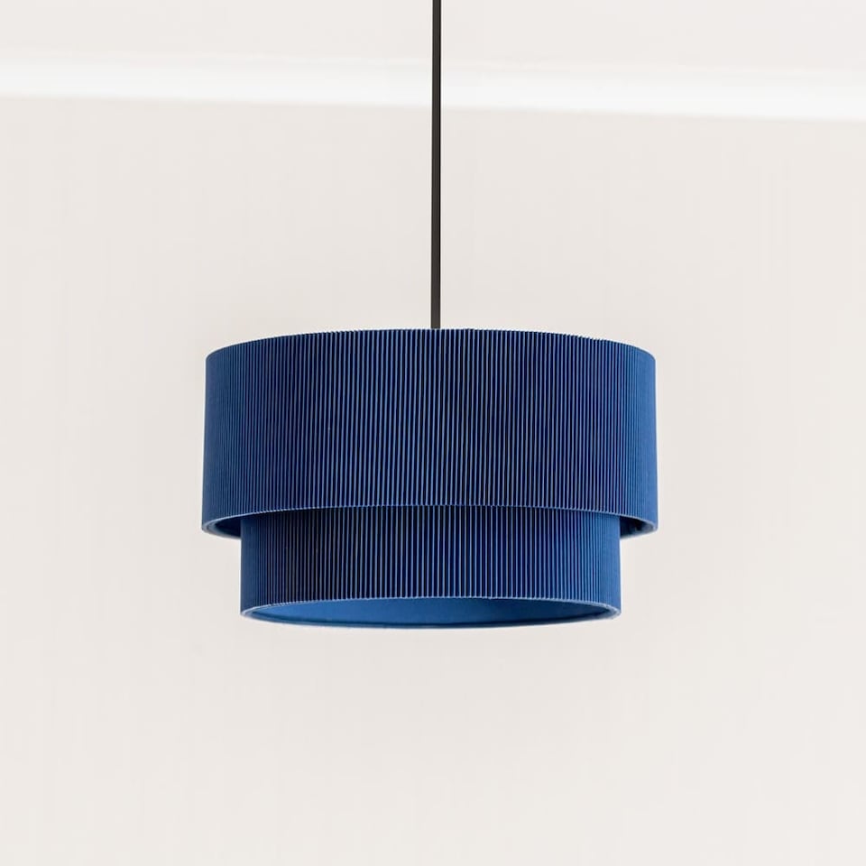image 1 of ValueLights Mason Ruched Crinkle Blue 2 Tier Ceiling Lamp Shade | Blue