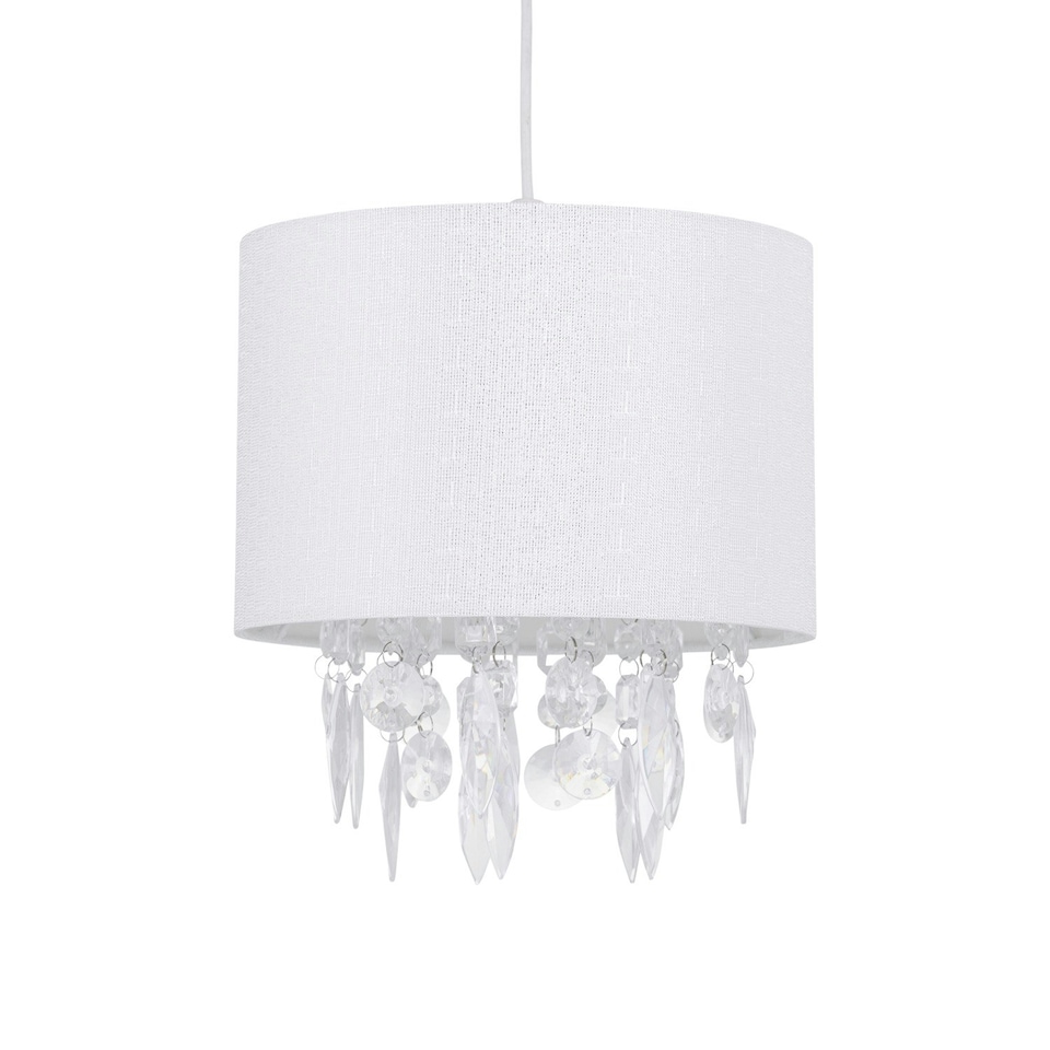 image 1 of Fiji - White Linen with Silver Fleck Detail Jewelled Pendant Shade White | Clear