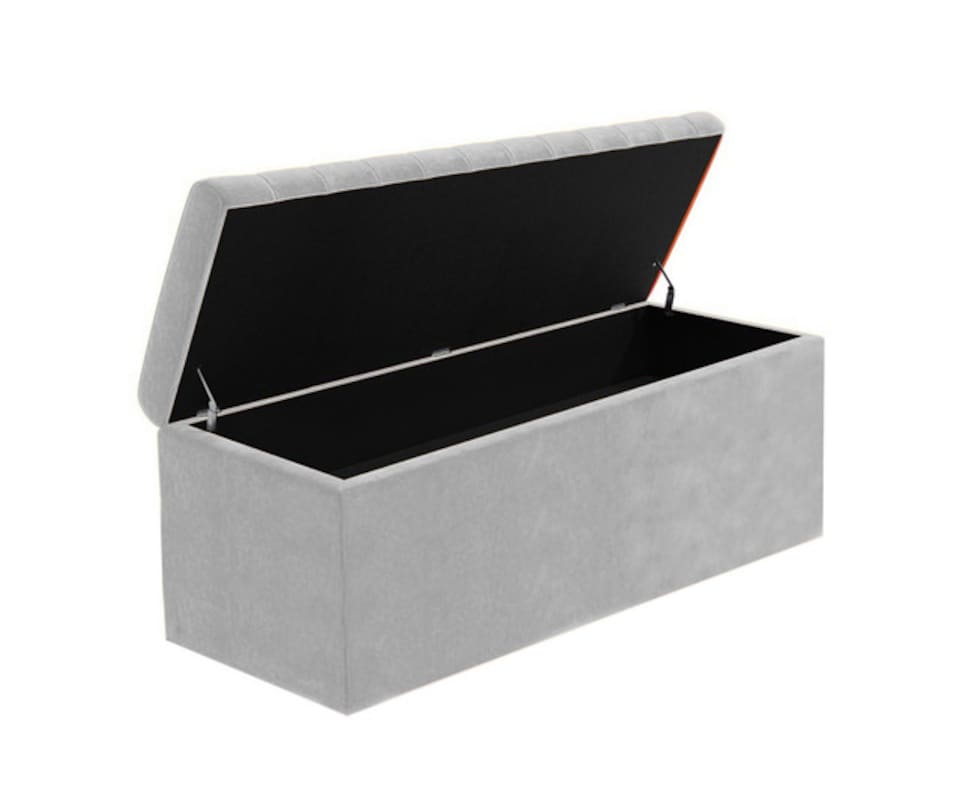 image 1 of 120cm Safar Large Striped Storage Ottoman Box, Silver Plush Velvet Upholstered Deep Storage Ottoman End of Bed Bench