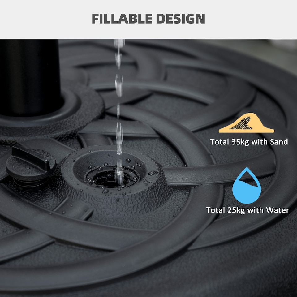 image 1 of Outsunny Garden Parasol Base Water or Sand Filled Weight with Built-In Handle | Black | Black | Φ56 x 30.5H cm