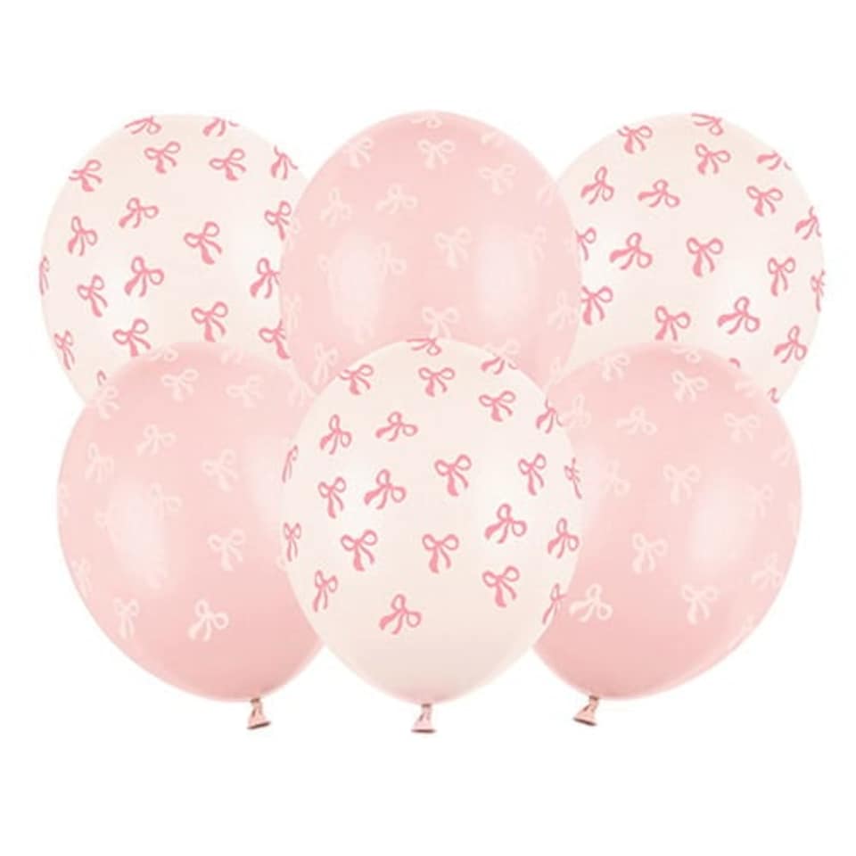 image 1 of Pink & Cream Bows Latex Balloons 30cm / 12 in - Pack of 6 | Pink