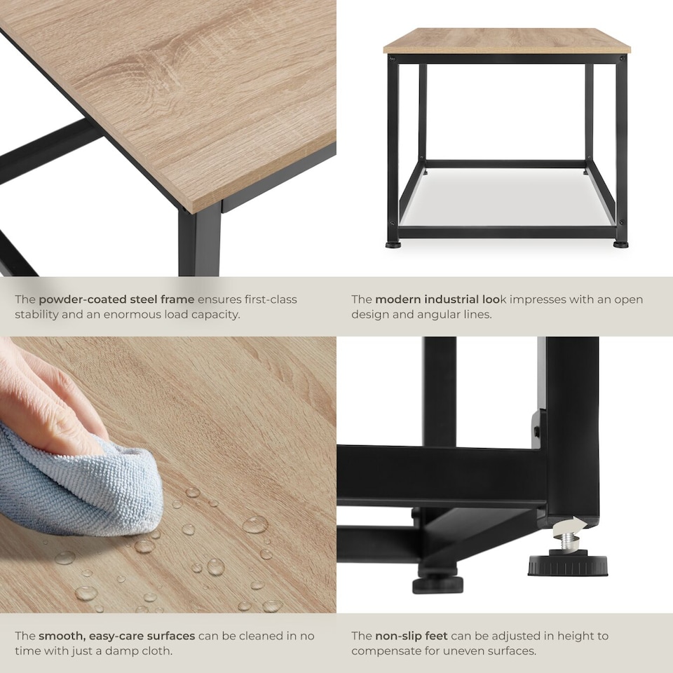 image 1 of Coffee Table Lynch - rectangular with height-adjustable plastic feet | Brown | industrial wood light, oak Sonoma | 100 x 55 x 45,50 cm | 1