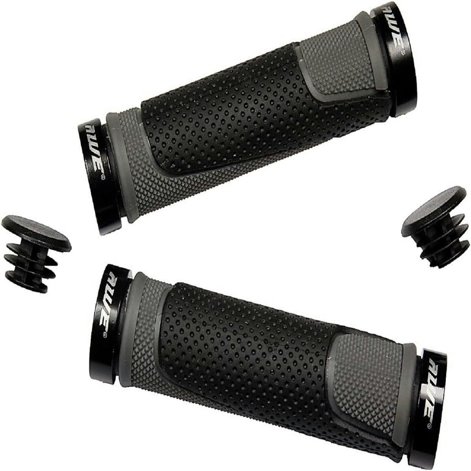 image 1 of AWE AWEGrip Alloy BMX MTB Bike Grey/Black Handlebar Locking Grips + End Caps