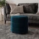 image 3 of Soft Velvet Round or Oval Ottoman Storage Pouffe Footstool Dressing Vanity Chair | Blue | Oval Teal Blue | 1