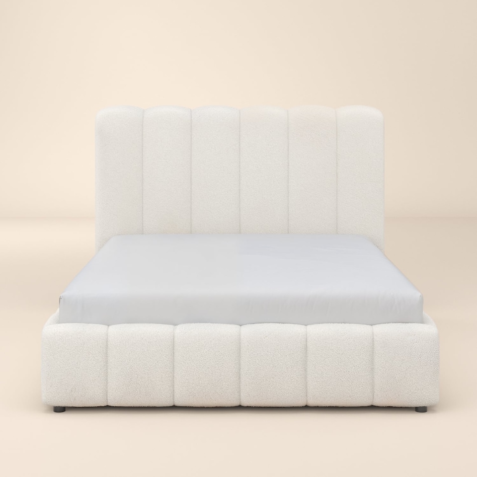 image 1 of SOLACE+CO Emilie Ribbed Ottoman Kingsize Bed Cream Boucle